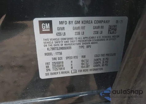 2022 Chevrolet Trailblazer Fwd Rs из США, поврежденный, VIN KL79MTSL9NB069699